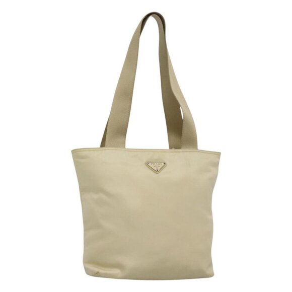 PRADA Tote Bag Nylon Beige Silver Auth bs23053 - Picture 1 of 16